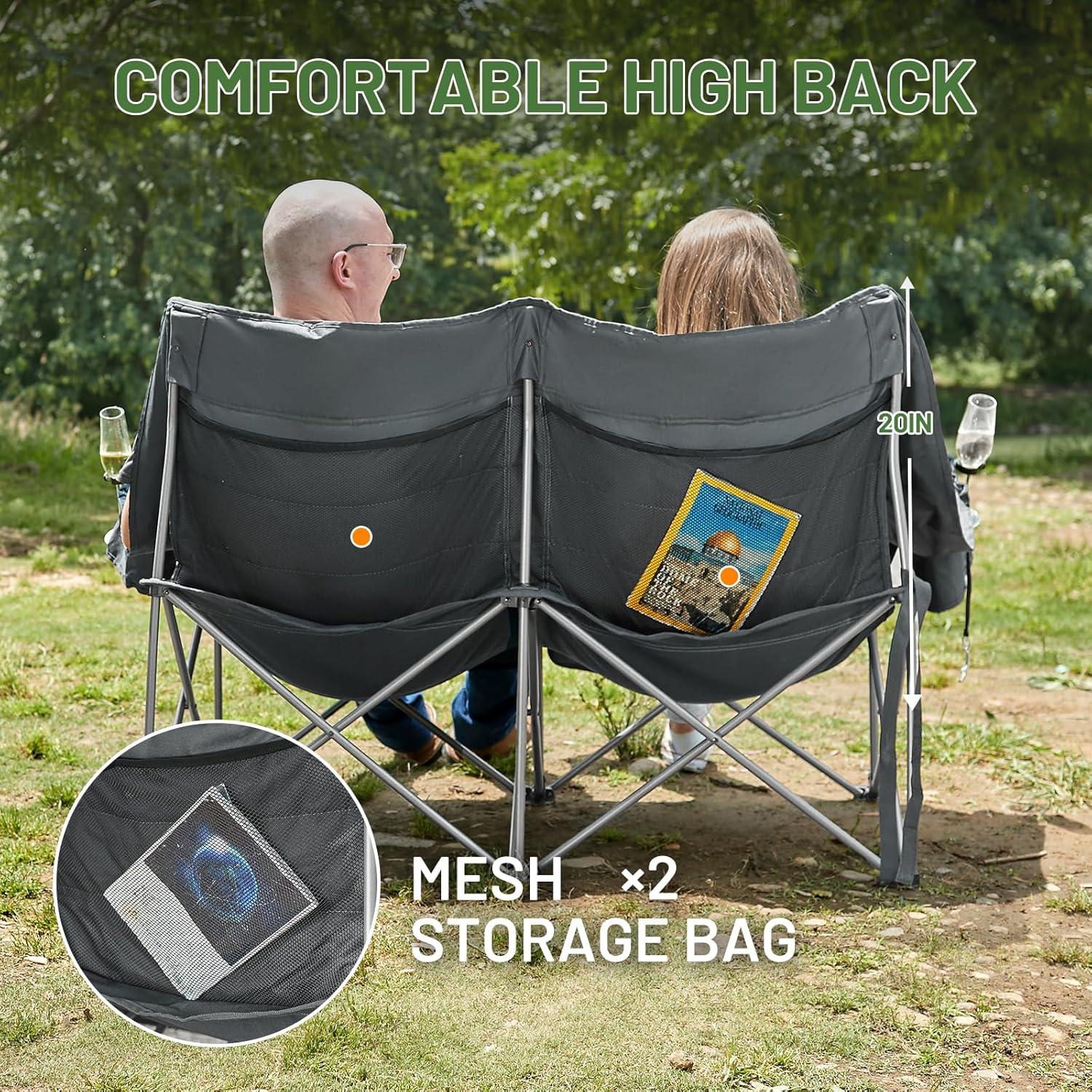 imageTimber Ridge Double Camping Chair Heavy Duty Outdoor Folding Camp Couch Loveseat Camping Chairs Perfect for Campsites PatioLawn Soccer Games or Other Youth Sports Supports 600 lbsGrey
