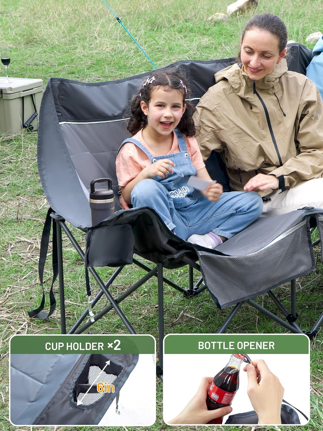imageTimber Ridge Double Camping Chair Heavy Duty Outdoor Folding Camp Couch Loveseat Camping Chairs Perfect for Campsites PatioLawn Soccer Games or Other Youth Sports Supports 600 lbs3 Persongrey