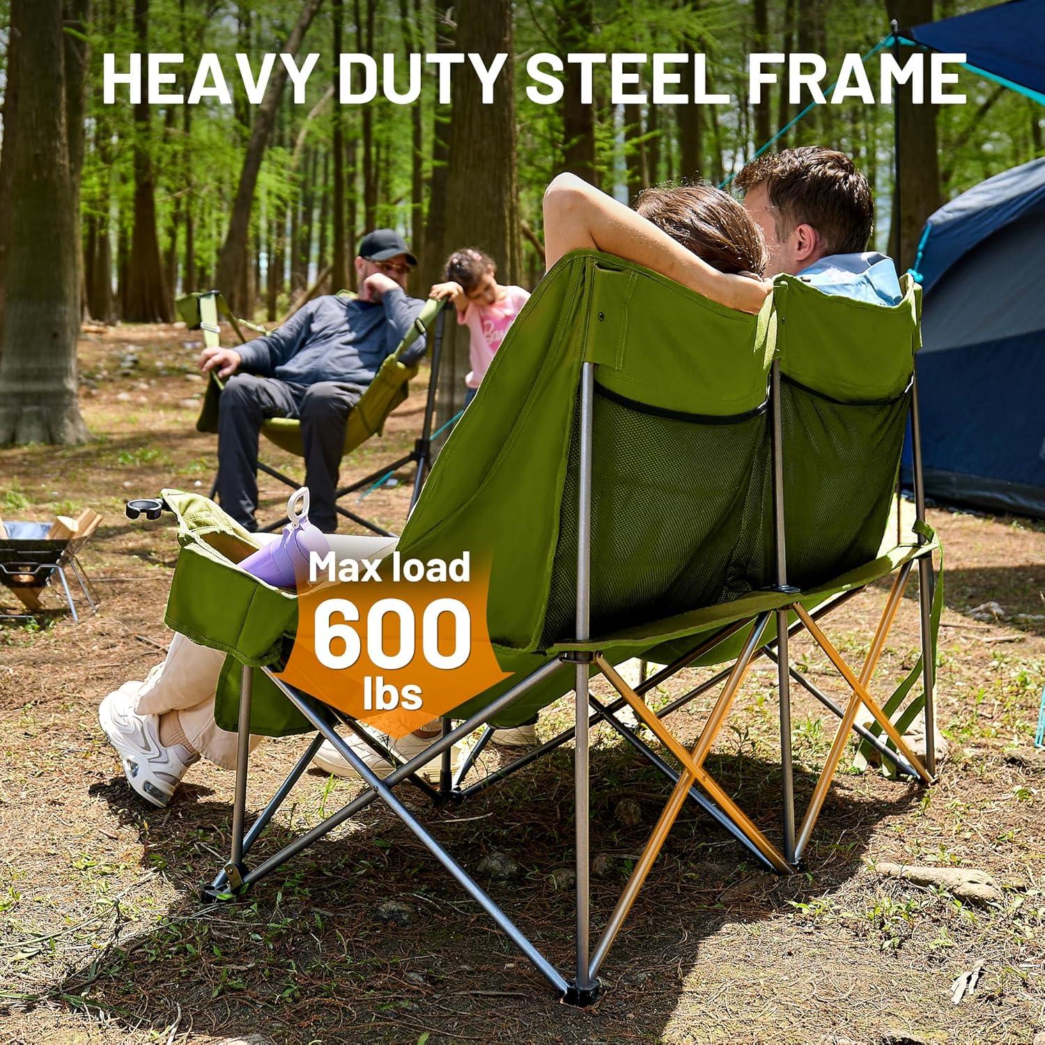 imageTimber Ridge Double Camping Chair Heavy Duty Outdoor Folding Camp Couch Loveseat Camping Chairs Perfect for Campsites PatioLawn Soccer Games or Other Youth Sports Supports 600 lbsGreen