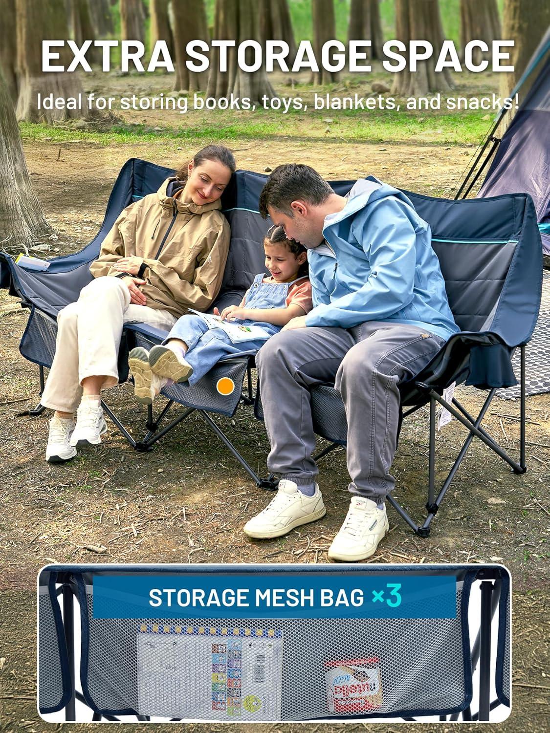 imageTimber Ridge Double Camping Chair Heavy Duty Outdoor Folding Camp Couch Loveseat Camping Chairs Perfect for Campsites PatioLawn Soccer Games or Other Youth Sports Supports 600 lbs3 Personblue