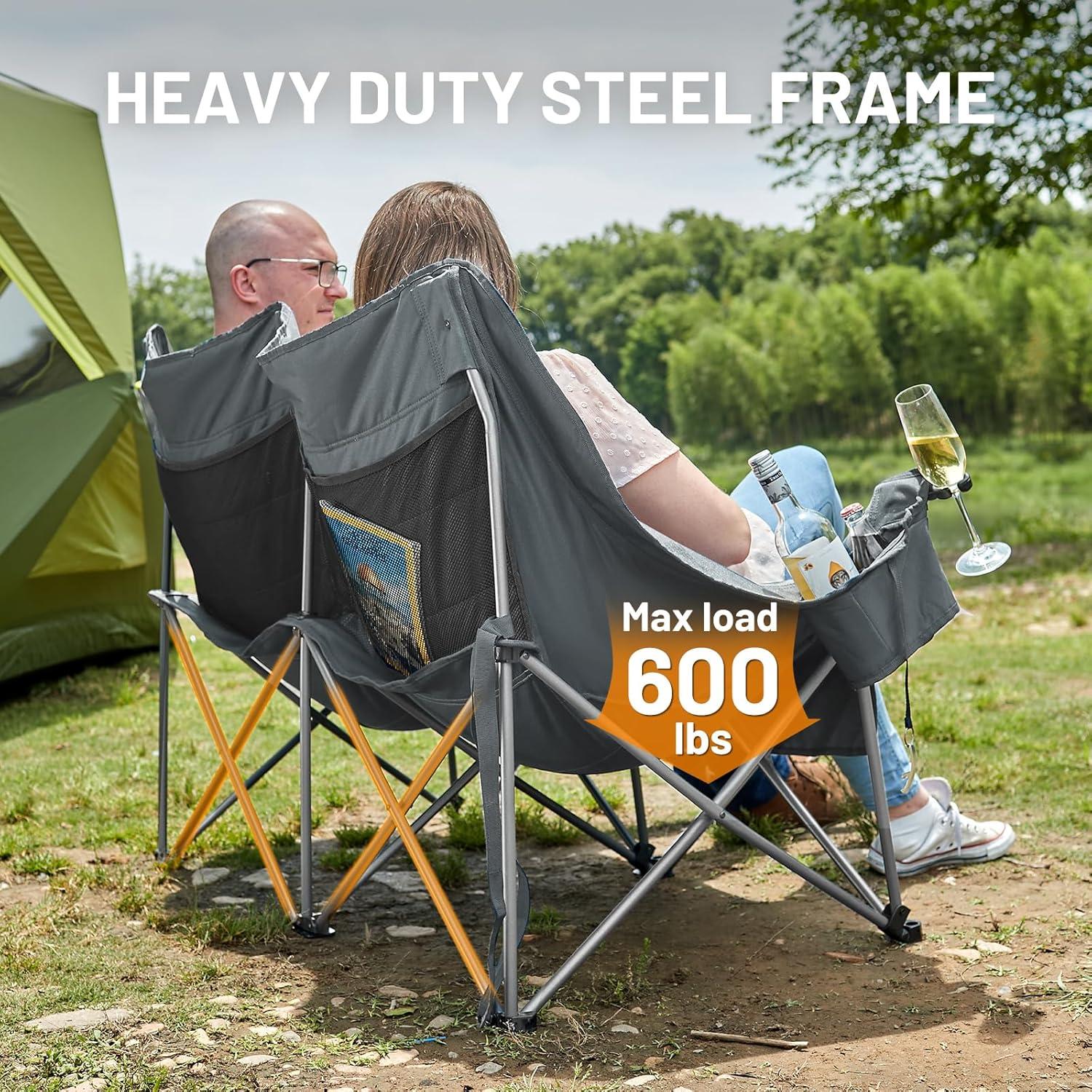 imageTimber Ridge Double Camping Chair Heavy Duty Outdoor Folding Camp Couch Loveseat Camping Chairs Perfect for Campsites PatioLawn Soccer Games or Other Youth Sports Supports 600 lbsGrey