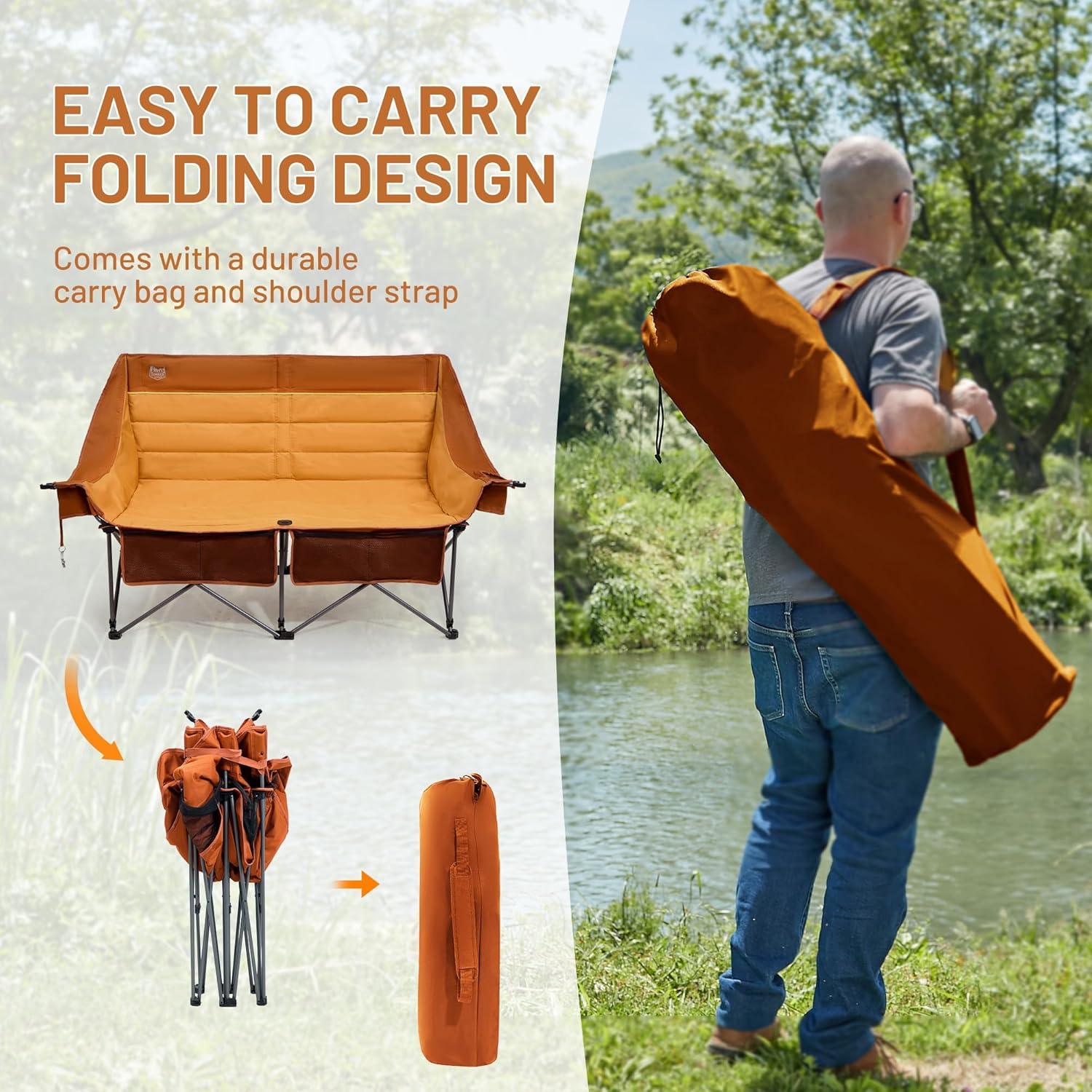 imageTimber Ridge Double Camping Chair Heavy Duty Outdoor Folding Camp Couch Loveseat Camping Chairs Perfect for Campsites PatioLawn Soccer Games or Other Youth Sports Supports 600 lbsOrange