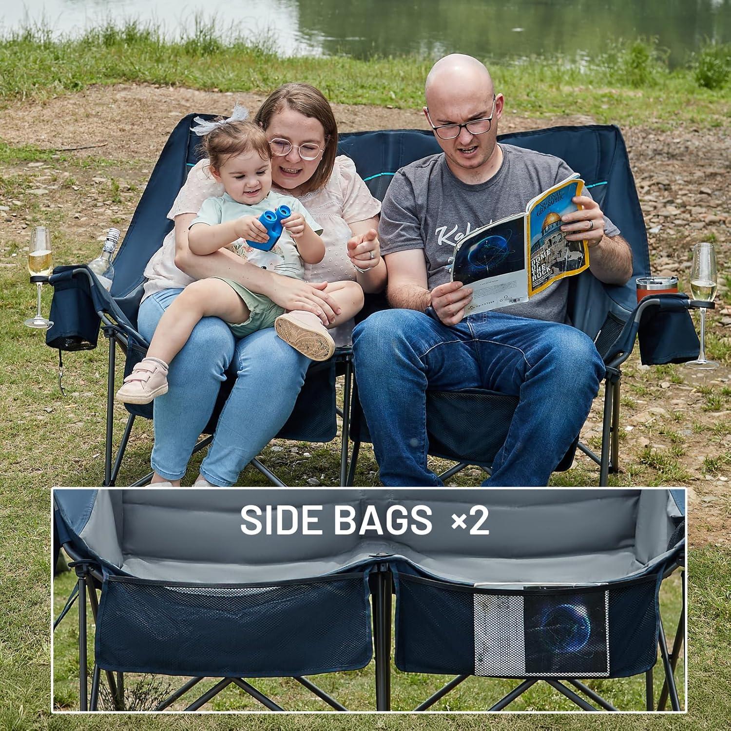 imageTimber Ridge Double Camping Chair Heavy Duty Outdoor Folding Camp Couch Loveseat Camping Chairs Perfect for Campsites PatioLawn Soccer Games or Other Youth Sports Supports 600 lbsBlue