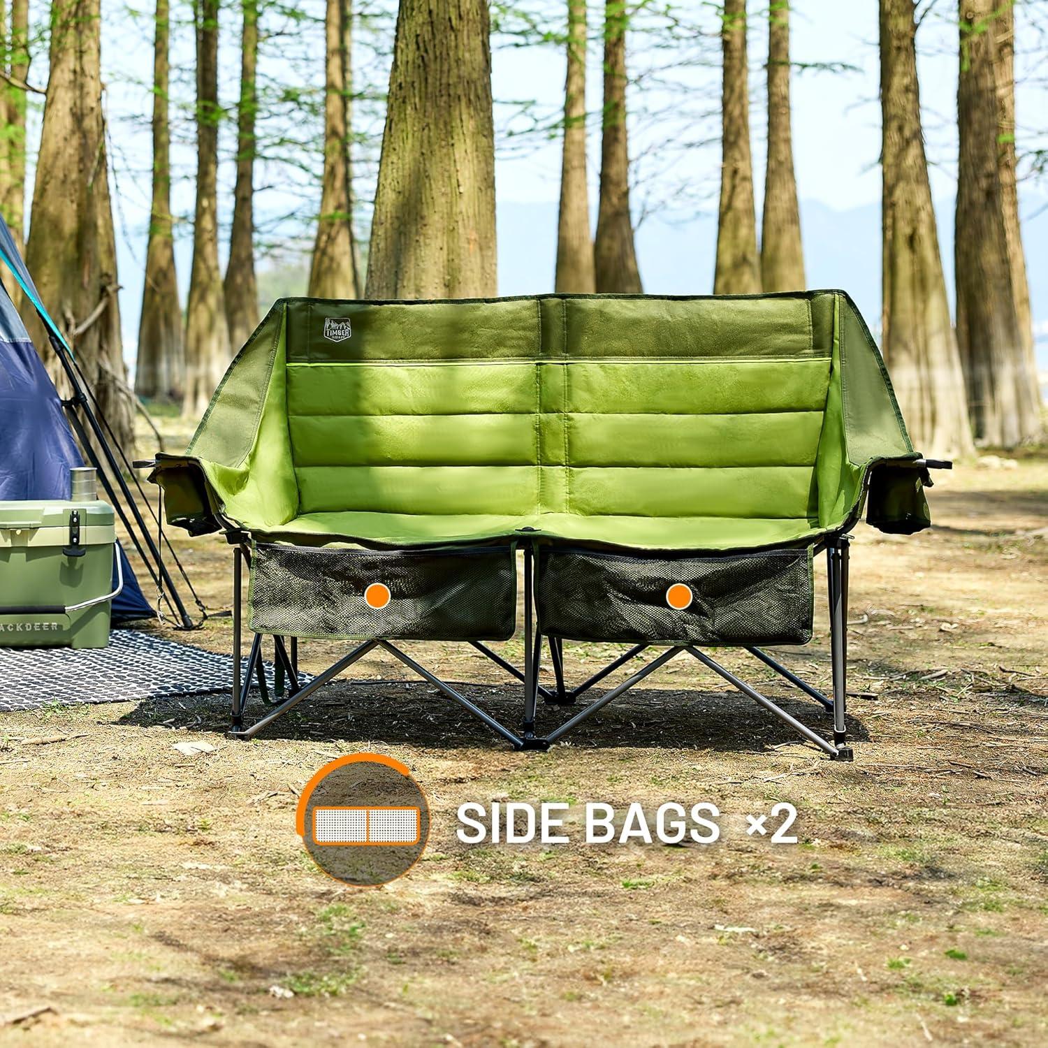 imageTimber Ridge Double Camping Chair Heavy Duty Outdoor Folding Camp Couch Loveseat Camping Chairs Perfect for Campsites PatioLawn Soccer Games or Other Youth Sports Supports 600 lbsGreen