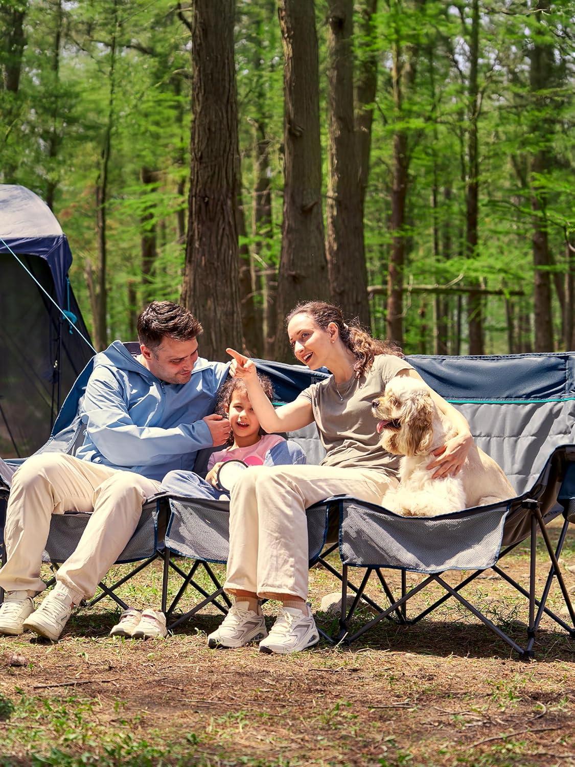 imageTimber Ridge Double Camping Chair Heavy Duty Outdoor Folding Camp Couch Loveseat Camping Chairs Perfect for Campsites PatioLawn Soccer Games or Other Youth Sports Supports 600 lbs3 Personblue