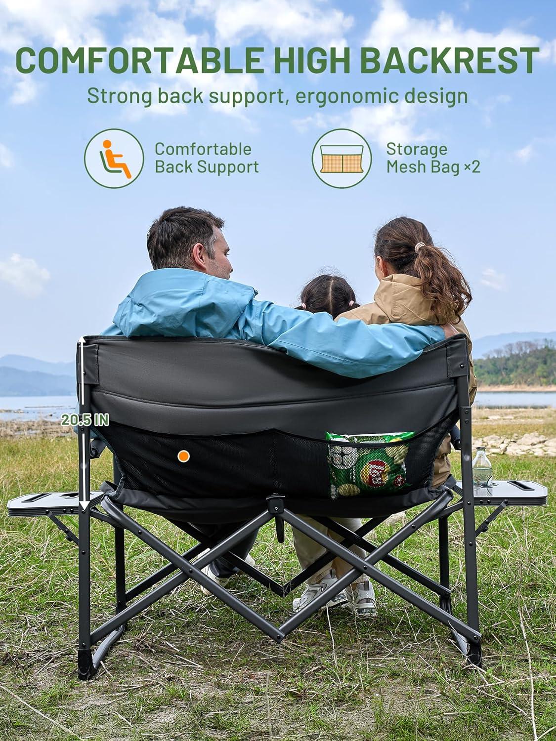 imageTimber Ridge Double Camping Chair Heavy Duty Outdoor Folding Camp Couch Loveseat Camping Chairs Perfect for Campsites PatioLawn Soccer Games or Other Youth Sports Supports 600 lbsLoveseat Grey