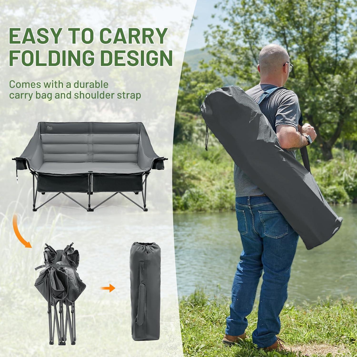 imageTimber Ridge Double Camping Chair Heavy Duty Outdoor Folding Camp Couch Loveseat Camping Chairs Perfect for Campsites PatioLawn Soccer Games or Other Youth Sports Supports 600 lbsGrey