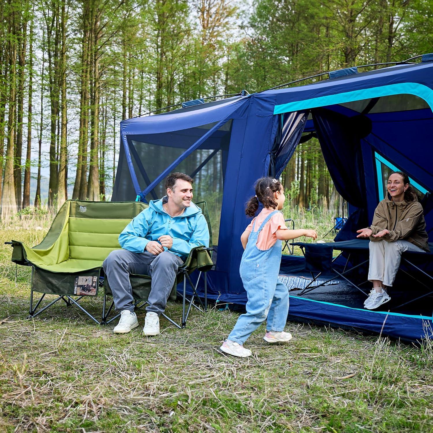 imageTimber Ridge Double Camping Chair Heavy Duty Outdoor Folding Camp Couch Loveseat Camping Chairs Perfect for Campsites PatioLawn Soccer Games or Other Youth Sports Supports 600 lbsGreen