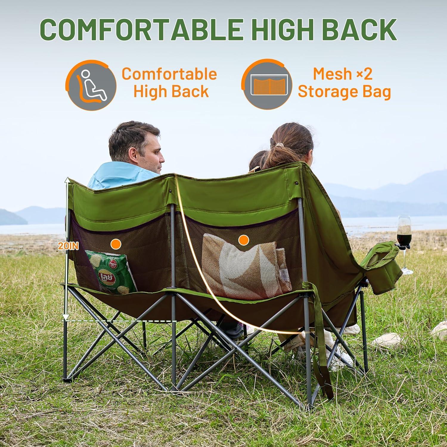 imageTimber Ridge Double Camping Chair Heavy Duty Outdoor Folding Camp Couch Loveseat Camping Chairs Perfect for Campsites PatioLawn Soccer Games or Other Youth Sports Supports 600 lbsGreen