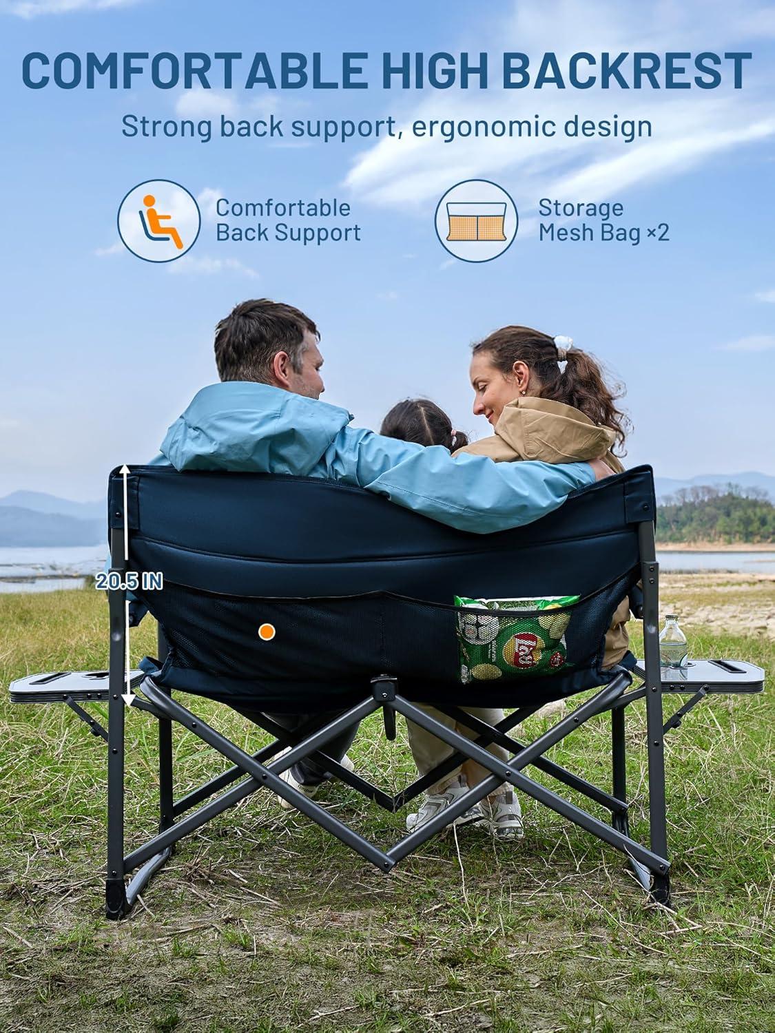 imageTimber Ridge Double Camping Chair Heavy Duty Outdoor Folding Camp Couch Loveseat Camping Chairs Perfect for Campsites PatioLawn Soccer Games or Other Youth Sports Supports 600 lbsLoveseat Blue