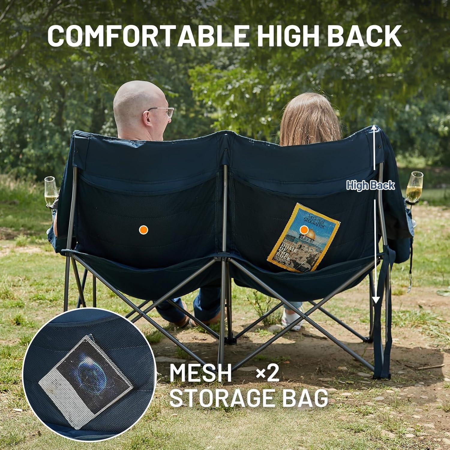 imageTimber Ridge Double Camping Chair Heavy Duty Outdoor Folding Camp Couch Loveseat Camping Chairs Perfect for Campsites PatioLawn Soccer Games or Other Youth Sports Supports 600 lbsBlue
