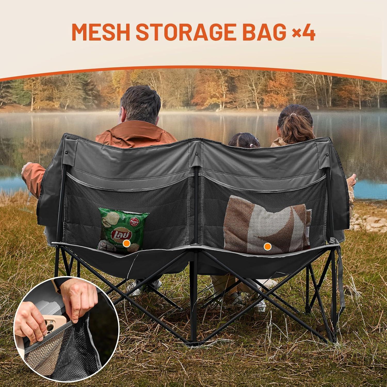 imageTimber Ridge Double Camping Chair Heavy Duty Outdoor Folding Camp Couch Loveseat Camping Chairs Perfect for Campsites PatioLawn Soccer Games or Other Youth Sports Supports 600 lbsGrey With Heated