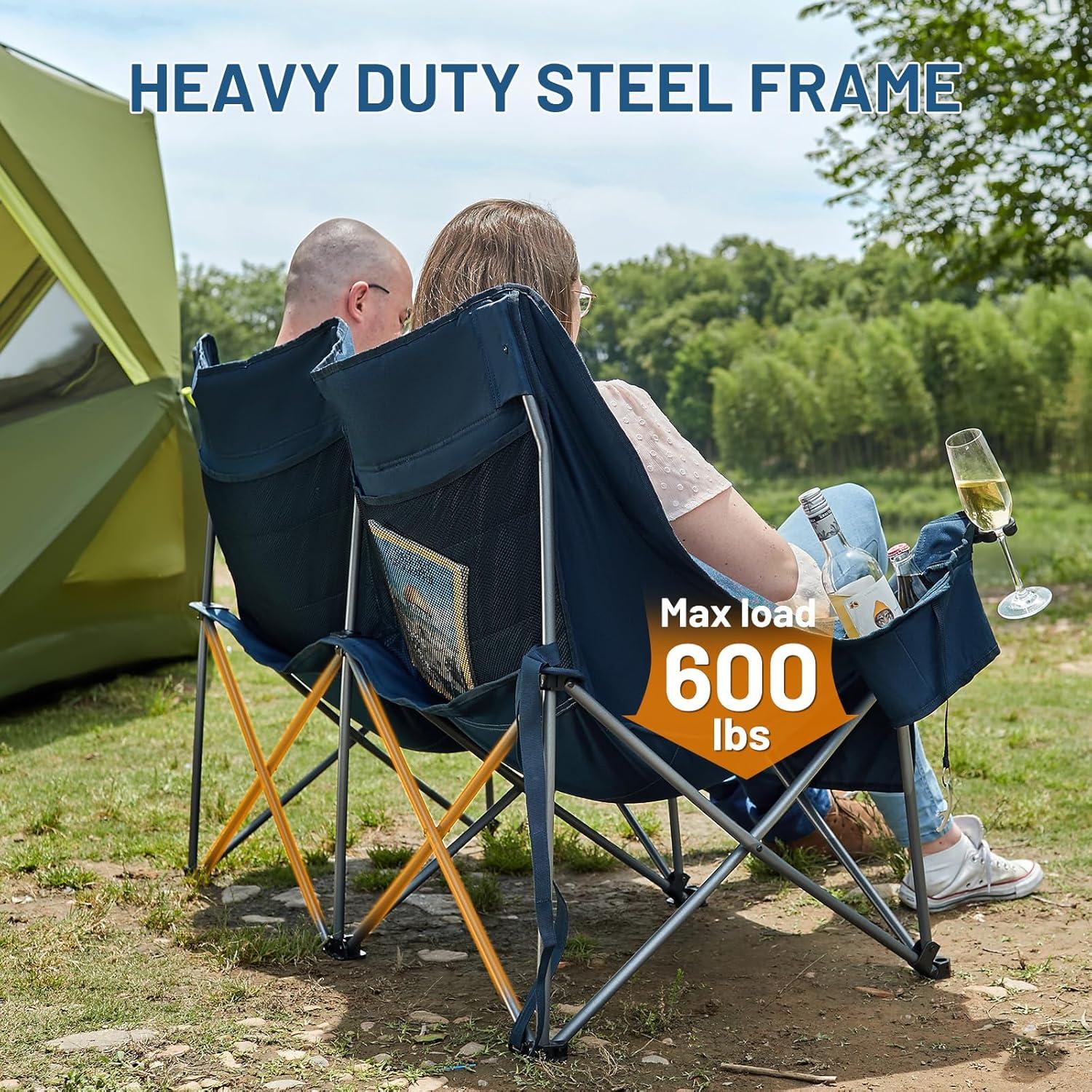 imageTimber Ridge Double Camping Chair Heavy Duty Outdoor Folding Camp Couch Loveseat Camping Chairs Perfect for Campsites PatioLawn Soccer Games or Other Youth Sports Supports 600 lbsBlue