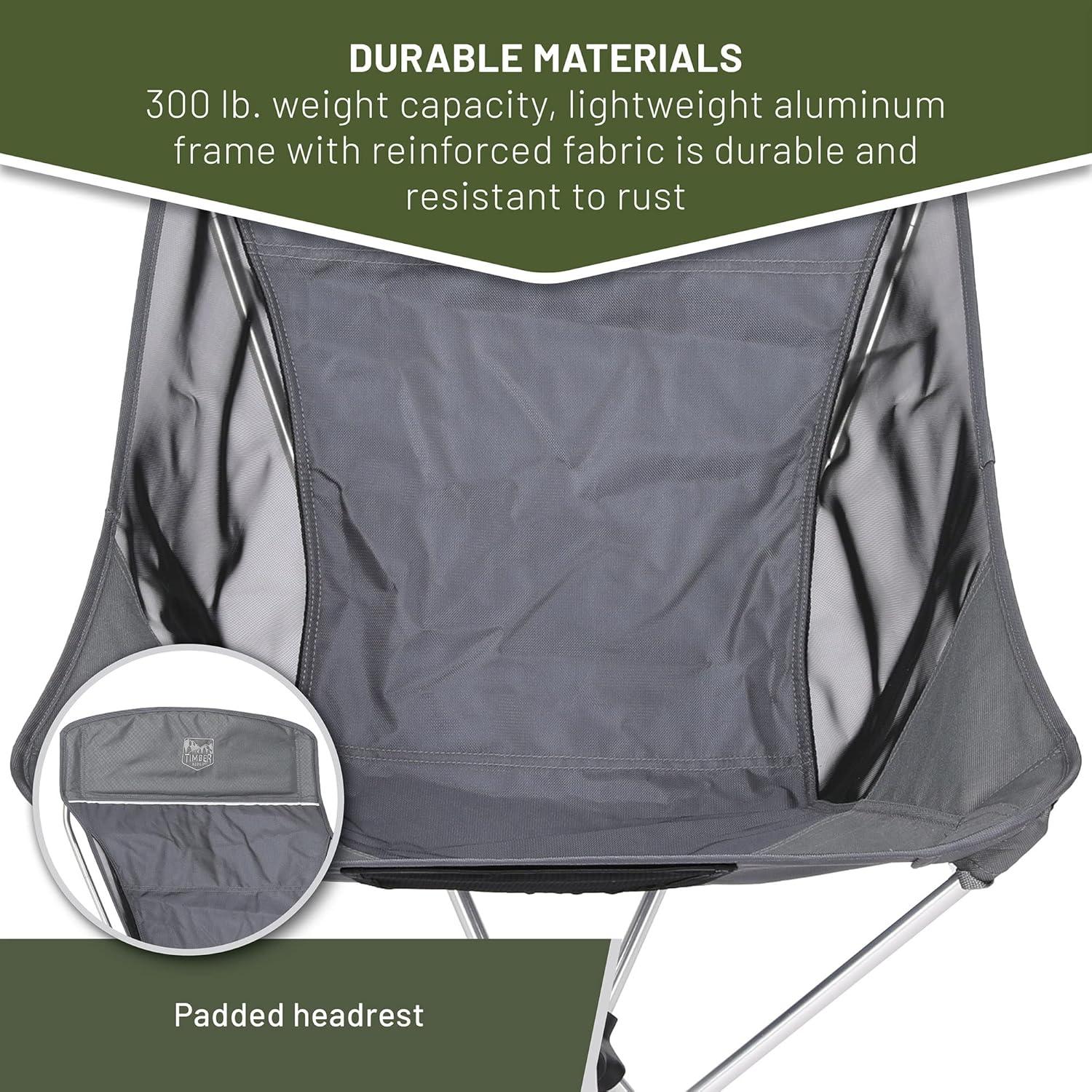 imageTimber Ridge Lightweight Highback Compact Folding Chair  Portable Comfort for Day Hikes Beach Trips ampamp Camping 300 lbs SupportGrey