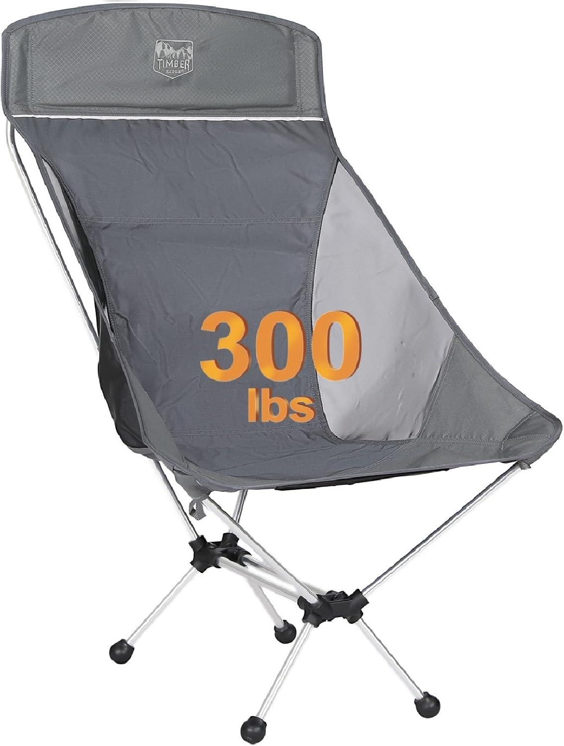 imageTimber Ridge Lightweight Highback Compact Folding Chair  Portable Comfort for Day Hikes Beach Trips ampamp Camping 300 lbs SupportGrey