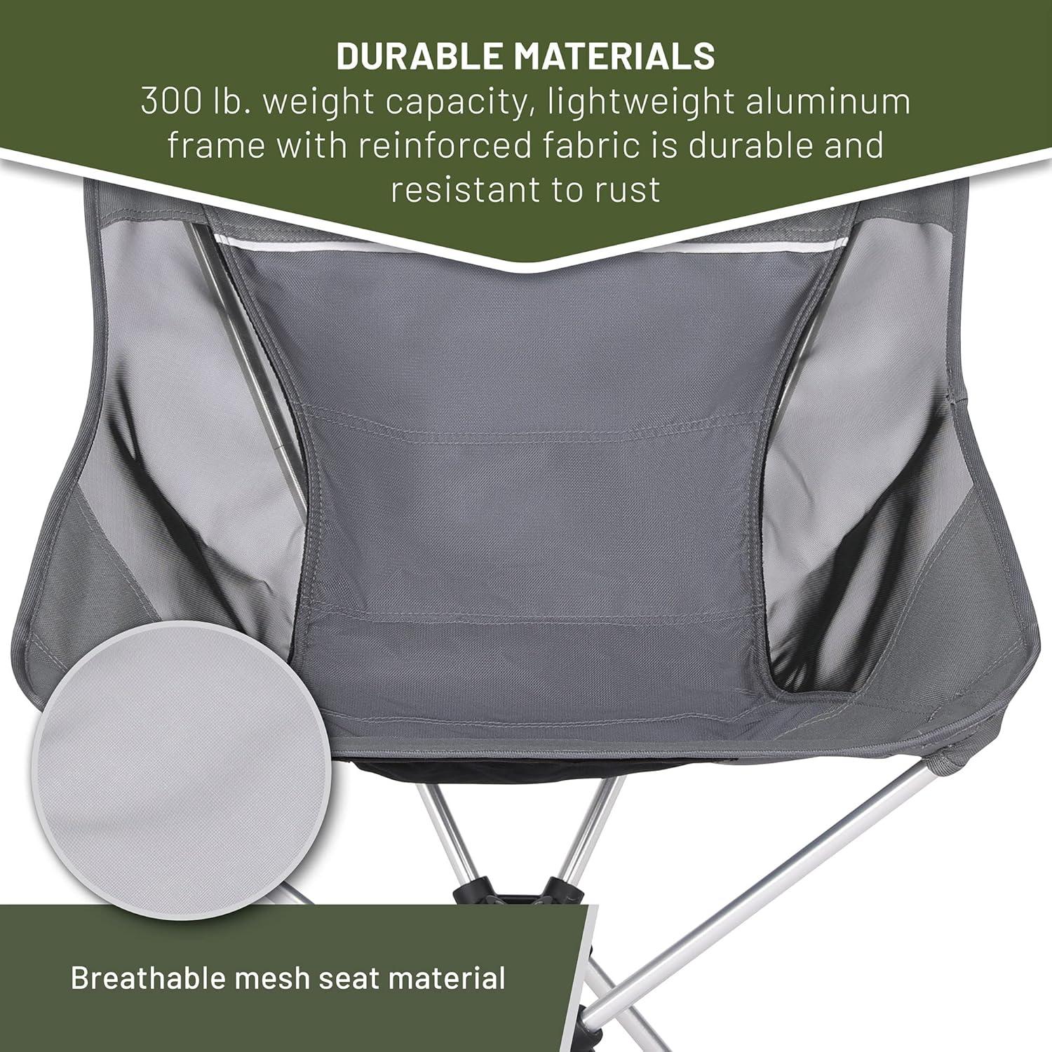 imageTimber Ridge Lightweight Highback Compact Folding Chair  Portable Comfort for Day Hikes Beach Trips ampamp Camping 300 lbs SupportGrey