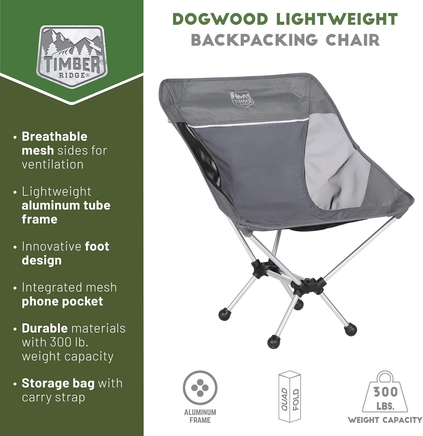 imageTimber Ridge Lightweight Highback Compact Folding Chair  Portable Comfort for Day Hikes Beach Trips ampamp Camping 300 lbs SupportGrey