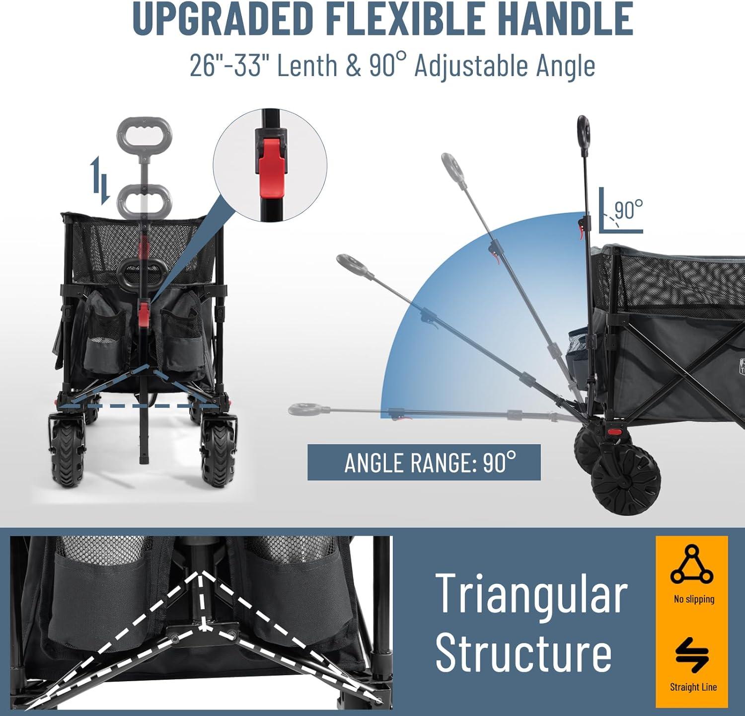 imageTimber Ridge Outdoor Collapsible Wagon with Brakes Utility Folding Cart Heavy Duty All Terrain Wheels for Shopping Camping Garden with Side Bag and Cup Holders GreyGray