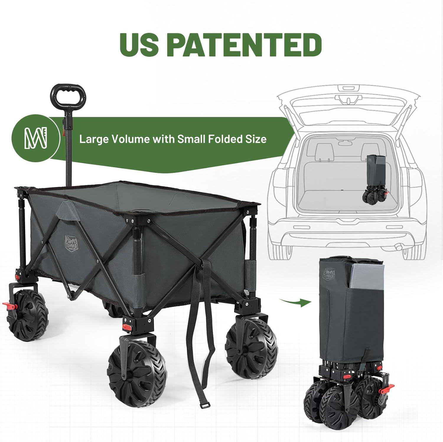 imageTimber Ridge Outdoor Collapsible Wagon with Brakes Utility Folding Cart Heavy Duty All Terrain Wheels for Shopping Camping Garden with Side Bag and Cup Holders GreyGray