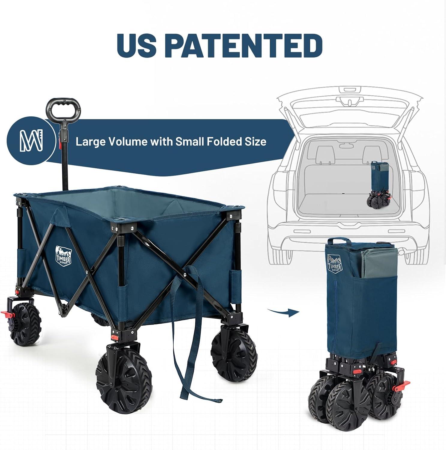 imageTimber Ridge Outdoor Collapsible Wagon with Brakes Utility Folding Cart Heavy Duty All Terrain Wheels for Shopping Camping Garden with Side Bag and Cup Holders GreyNavy