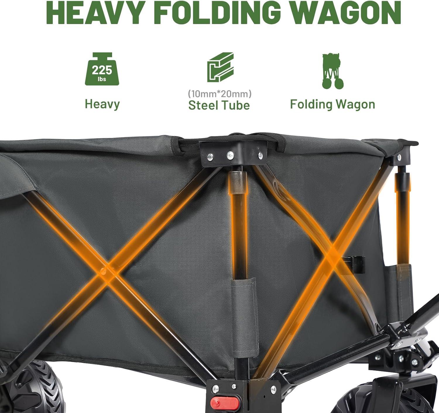 imageTimber Ridge Outdoor Collapsible Wagon with Brakes Utility Folding Cart Heavy Duty All Terrain Wheels for Shopping Camping Garden with Side Bag and Cup Holders GreyGray