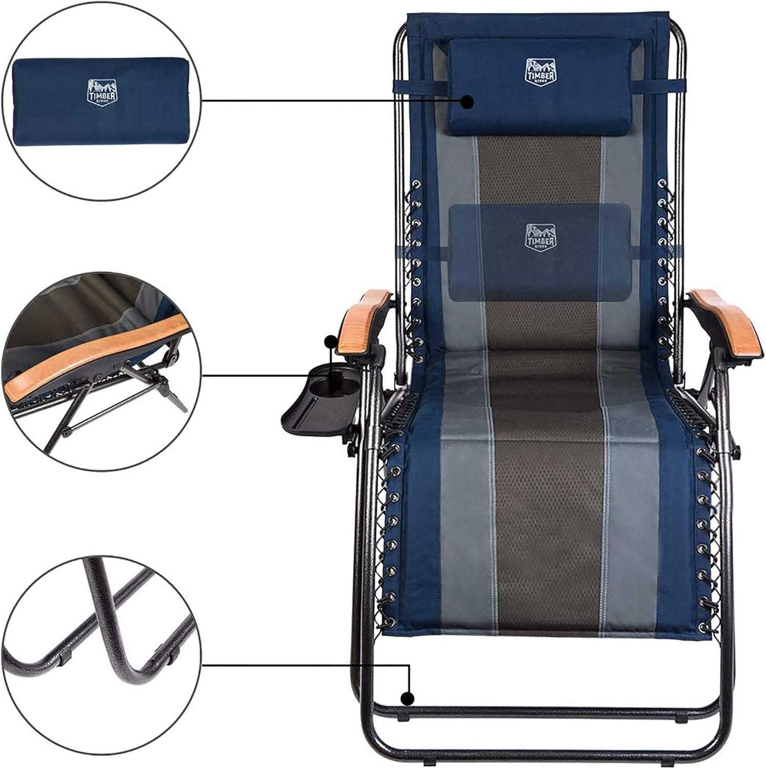 imageTimber Ridge Zero Gravity Chair Oversized Recliner Padded Folding Patio Lounge Chair 350lbs Capacity Adjustable Lawn Chair with Cup Holder Headrest for Outdoor Camping Patio LawnNavy Blue
