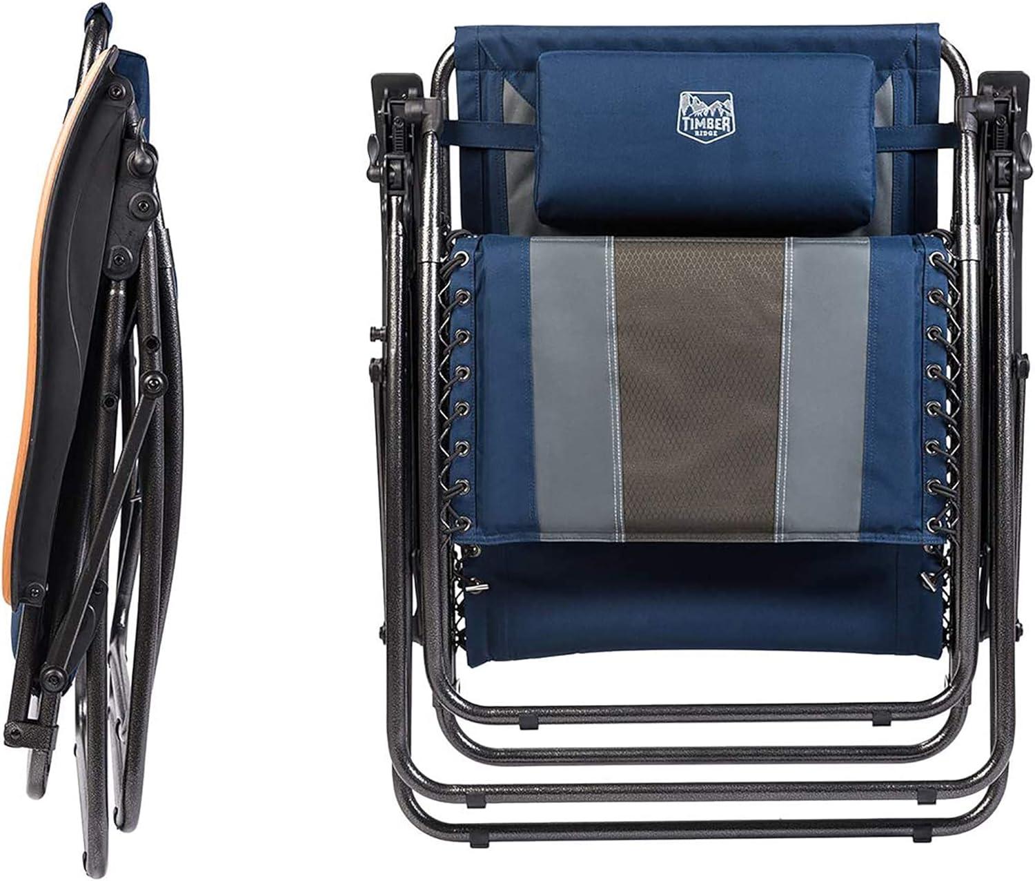 imageTimber Ridge Zero Gravity Chair Oversized Recliner Padded Folding Patio Lounge Chair 350lbs Capacity Adjustable Lawn Chair with Cup Holder Headrest for Outdoor Camping Patio LawnNavy Blue