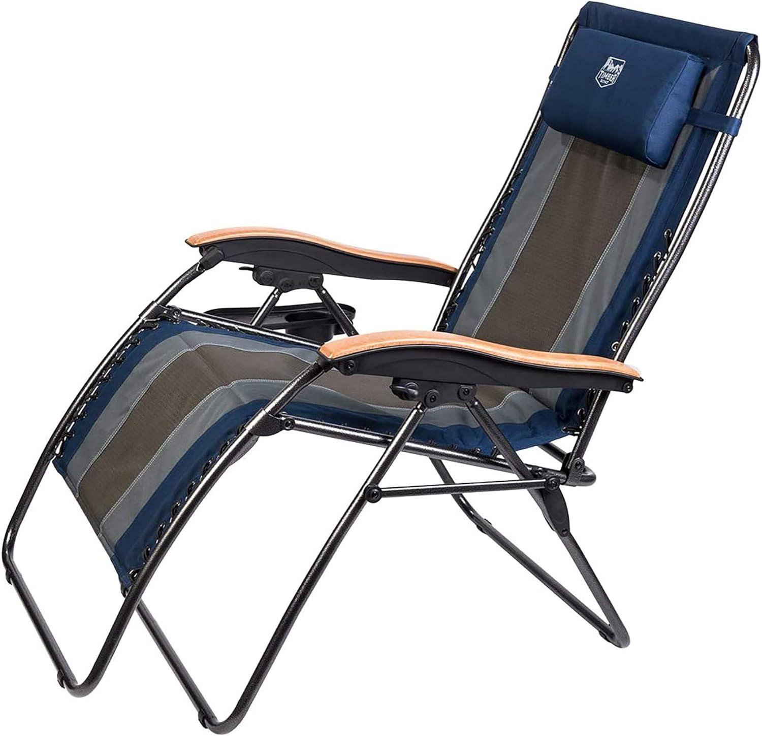 imageTimber Ridge Zero Gravity Chair Oversized Recliner Padded Folding Patio Lounge Chair 350lbs Capacity Adjustable Lawn Chair with Cup Holder Headrest for Outdoor Camping Patio LawnNavy Blue