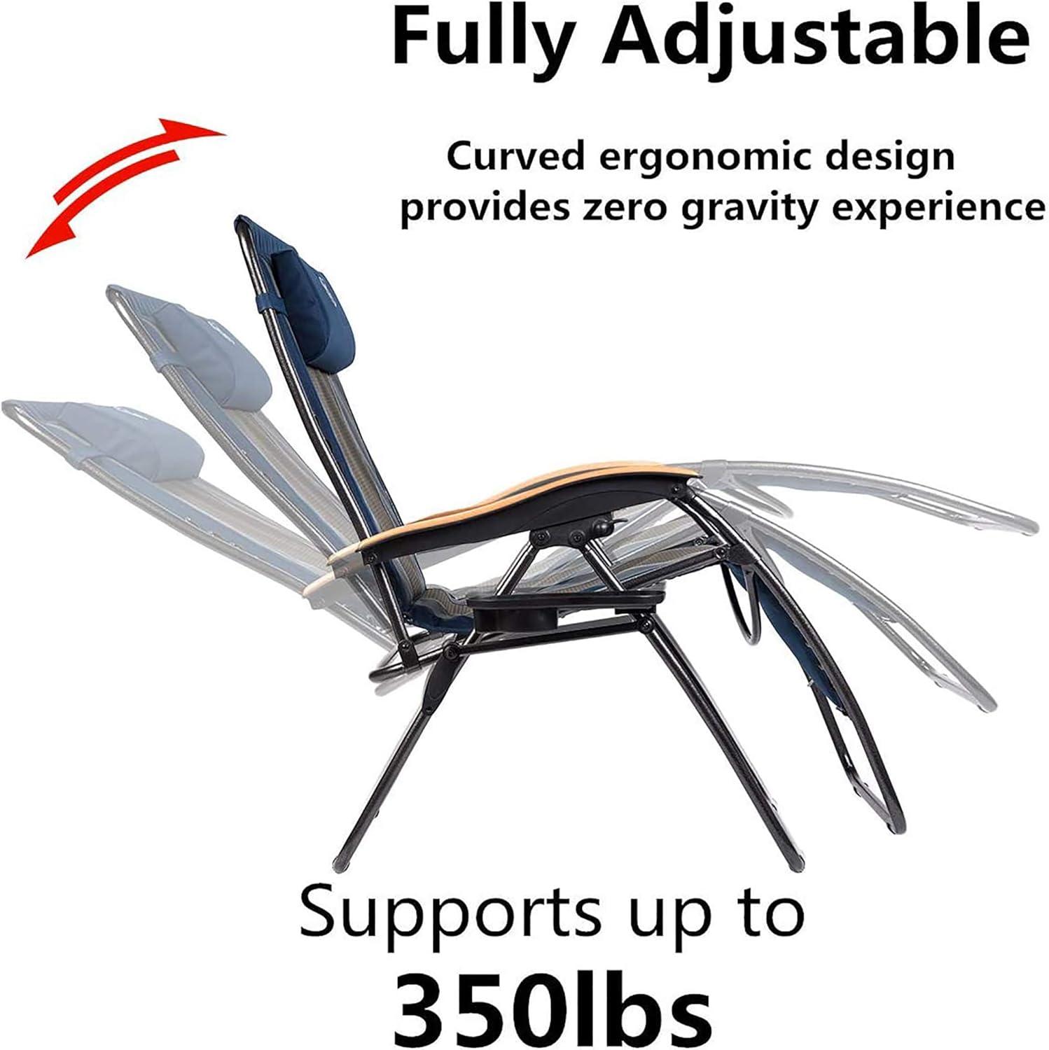 imageTimber Ridge Zero Gravity Chair Oversized Recliner Padded Folding Patio Lounge Chair 350lbs Capacity Adjustable Lawn Chair with Cup Holder Headrest for Outdoor Camping Patio LawnNavy Blue
