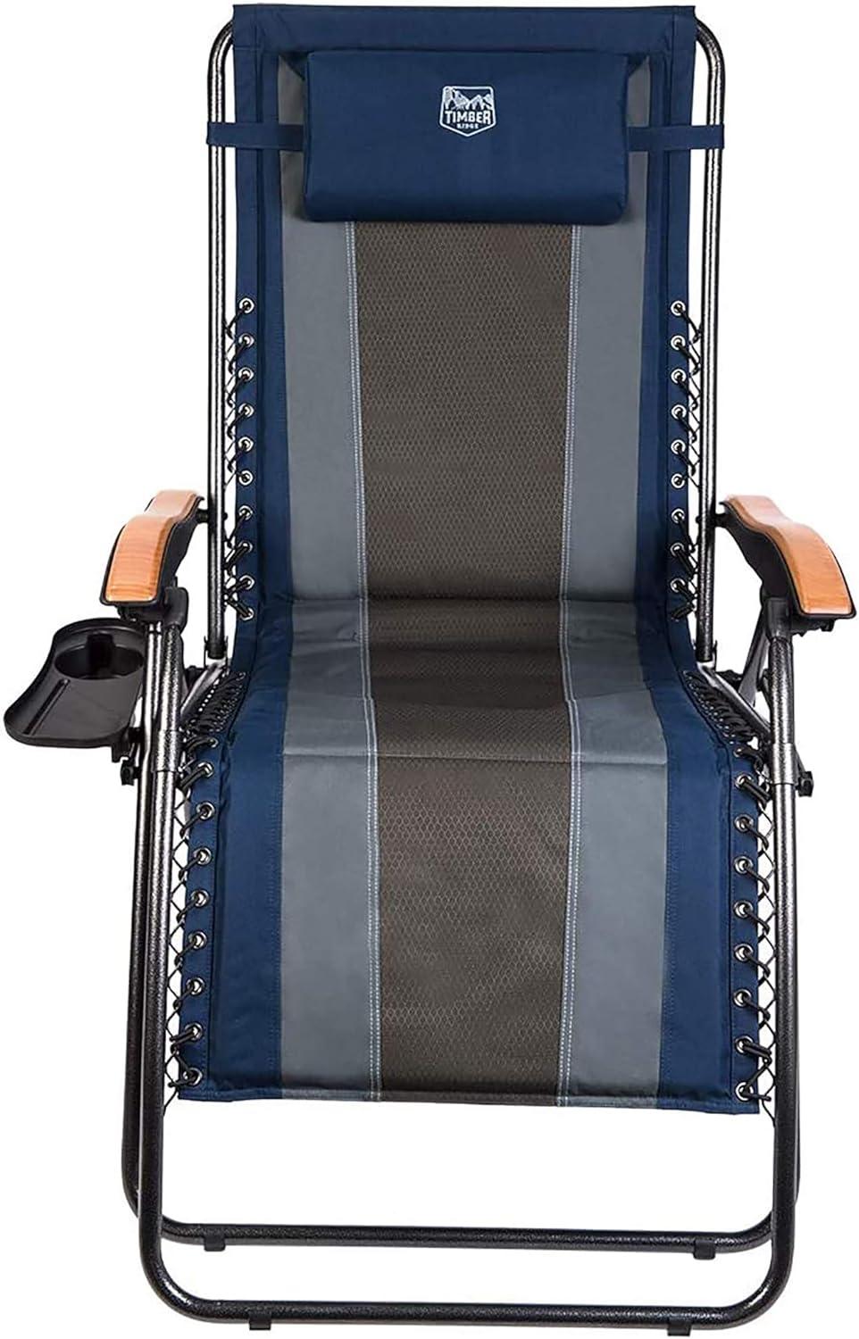 imageTimber Ridge Zero Gravity Chair Oversized Recliner Padded Folding Patio Lounge Chair 350lbs Capacity Adjustable Lawn Chair with Cup Holder Headrest for Outdoor Camping Patio LawnNavy Blue