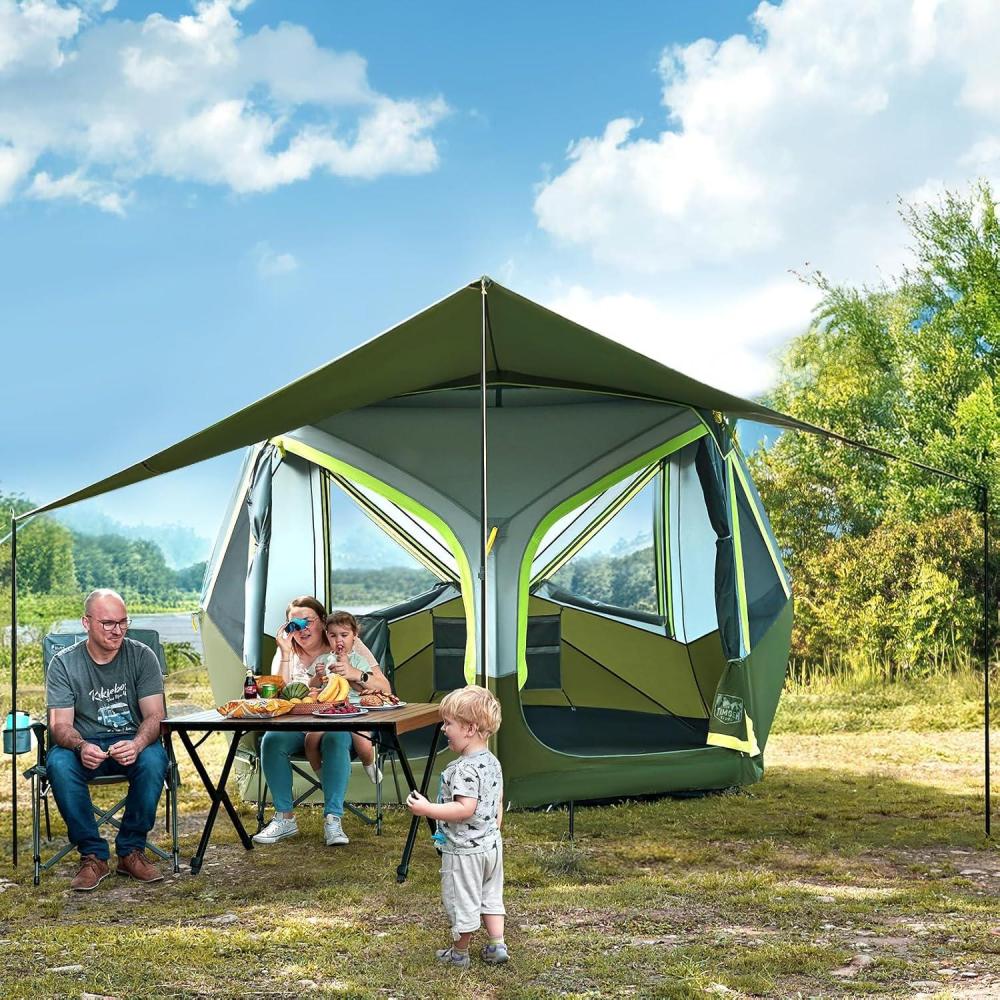 imageTIMBER RIDGE 468 Person Instant Pop Up Cabin Tent Easy 60 Second Setup Weather Resistant Camping Family Hub Tent with Rain Fly and Carry Bag for Outdoor CampingGreen