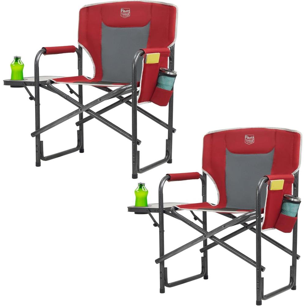 imageTIMBER RIDGE Aluminum Oversized Camping Chair Lightweight Portable Directors Chair with Side Table Detachable Side Pocket for Outdoor Camping Lawn Picnic Support 400lbs Blue 2 PackRed