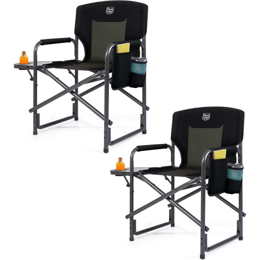 imageTIMBER RIDGE Aluminum Oversized Camping Chair Lightweight Portable Directors Chair with Side Table Detachable Side Pocket for Outdoor Camping Lawn Picnic Support 400lbs Blue 2 PackBlack