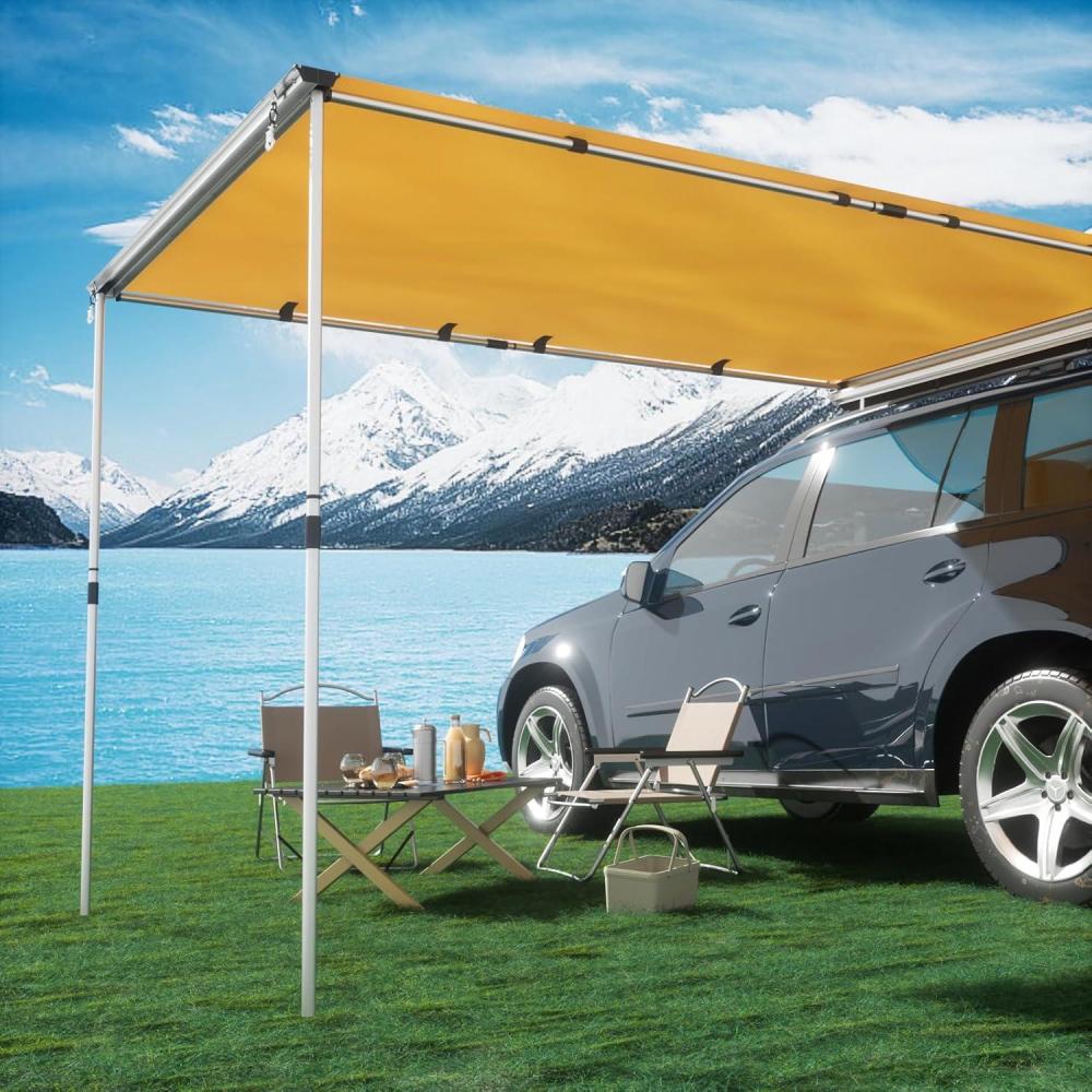 imageTIMBER RIDGE Car Awning Camper Awning 82X65ft Truck Tent Waterproof PU10000mm UV50 Rooftop Overland Camping Retractable Side Tent Shade for CarSUVTruckVan Beige
