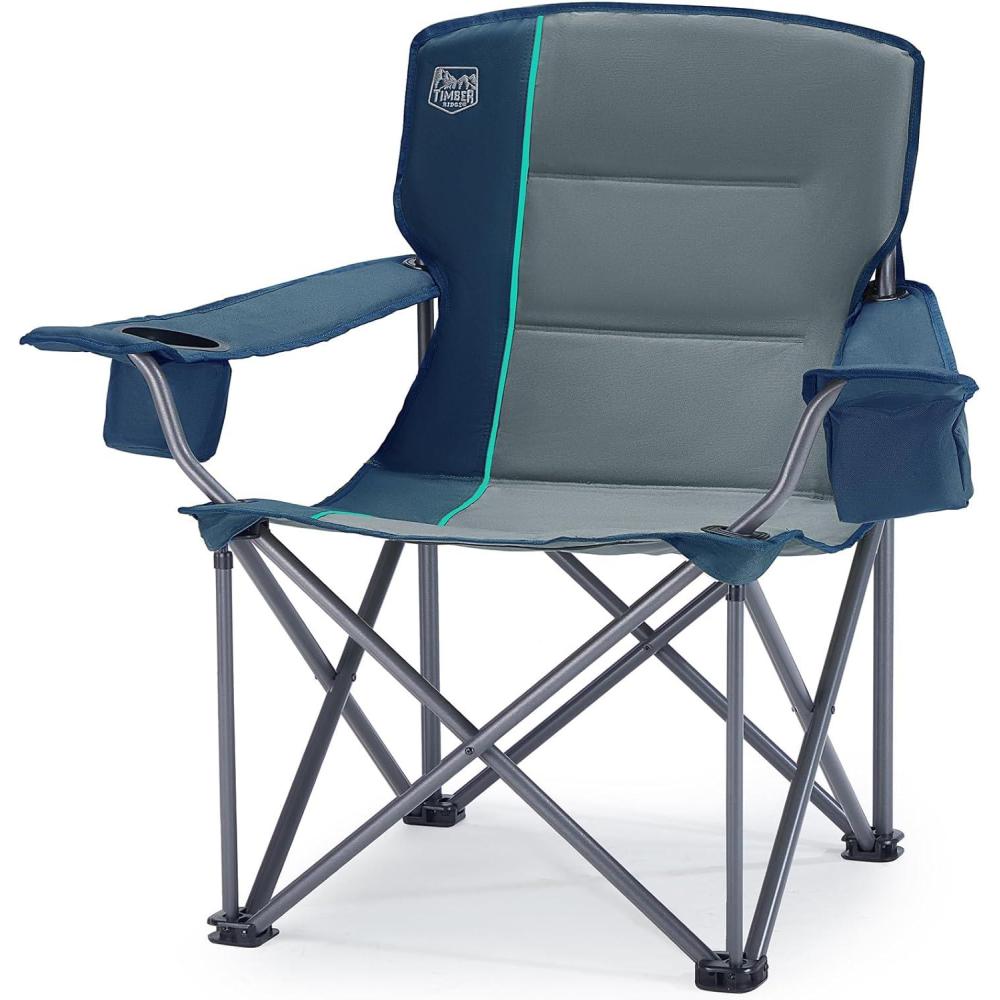 imageTIMBER RIDGE Oversized Folding Camping Chair for Adults Support 550 LBS Heavy Duty with Cup Holder Side Pocket for Camp Lawn Picnic Tan 2 PackNavyupgrade