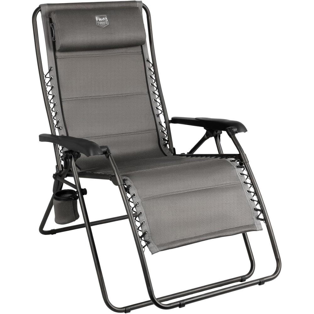 imageTIMBER RIDGE Zero Gravity Chairs Folding Recliner Chair Padded with Cup Holder and Headrest Adjustable Lounge Reclining Chair for Outdoor Camping Lawn Patio Indoor Supports 350lbs BrownGrey