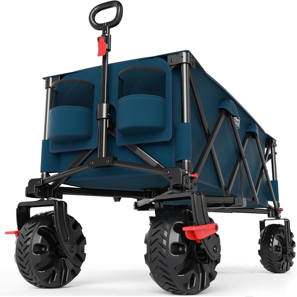 imageTimber Ridge 512quot Extended Collapsible Wagon  HeavyDuty Utility Cart with AllTerrain Wheels Brakes ampamp Cargo Net 400L Capacity for Camping Sports ampamp Shopping BlueBlue