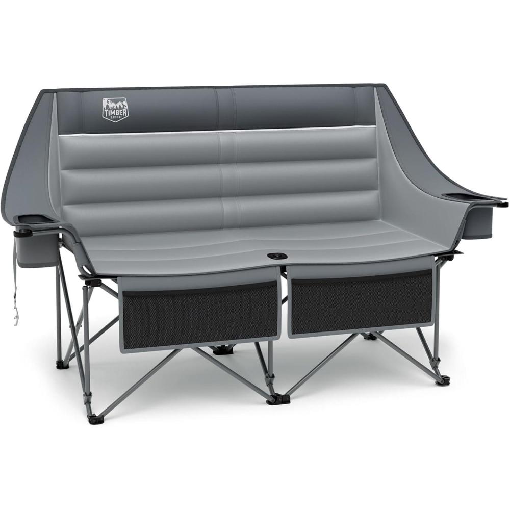 imageTimber Ridge Double Camping Chair Heavy Duty Outdoor Folding Camp Couch Loveseat Camping Chairs Perfect for Campsites PatioLawn Soccer Games or Other Youth Sports Supports 600 lbsGrey