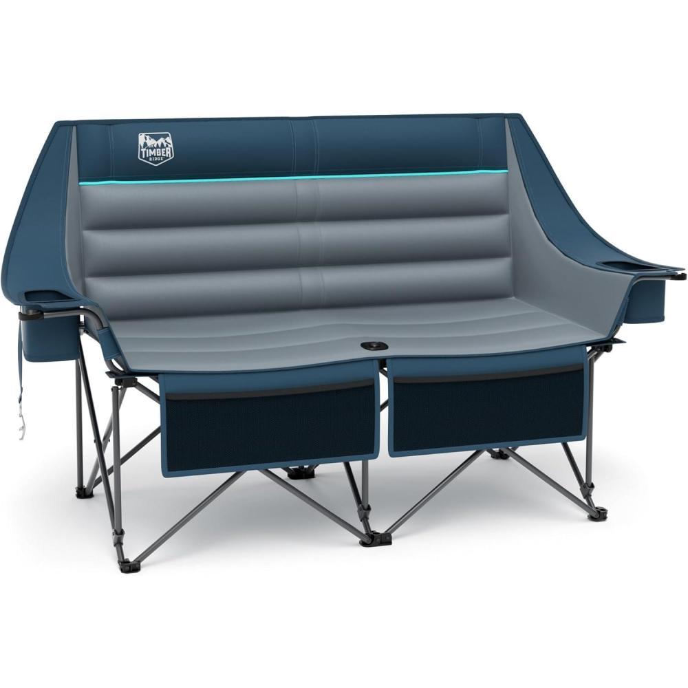 imageTimber Ridge Double Camping Chair Heavy Duty Outdoor Folding Camp Couch Loveseat Camping Chairs Perfect for Campsites PatioLawn Soccer Games or Other Youth Sports Supports 600 lbsBlue