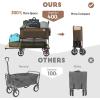 imageTIMBER RIDGE 400L Large Capacity Folding Double Decker Wagon with Brakes 54quot Extra Long Extender Wagon Cart 660lbs Heavy Duty Collapsible Cart AllTerrain Big Wheels for Camping Sports ShoppingTan With Brakes