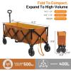 imageTIMBER RIDGE 512 Extended Collapsible Wagon Cart with Brakes and Cargo Net 350LBS Heavy Duty Foldable Utility Wagon with Adjustable Handle 400L Capacity Portable Cart for Camping Sports ShoppingOrange