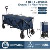 imageTIMBER RIDGE 512 Extended Collapsible Wagon Cart with Brakes and Cargo Net 350LBS Heavy Duty Foldable Utility Wagon with Adjustable Handle 400L Capacity Portable Cart for Camping Sports ShoppingBlue With Brake