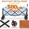 imageTIMBER RIDGE 512 Extended Collapsible Wagon Cart with Brakes and Cargo Net 350LBS Heavy Duty Foldable Utility Wagon with Adjustable Handle 400L Capacity Portable Cart for Camping Sports ShoppingOrange