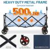 imageTIMBER RIDGE 512 Extended Collapsible Wagon Cart with Brakes and Cargo Net 350LBS Heavy Duty Foldable Utility Wagon with Adjustable Handle 400L Capacity Portable Cart for Camping Sports ShoppingBlue With Brake