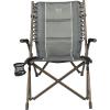 imageTIMBER RIDGE Bungee Folding Camping Chairs for Adults Heavy Duty Collapsible Padded Chair with Armrests Cup Holder Foldable Outdoor Lounge Chairs for Beach Fishing Lawn Supports 300 lbs RedGrey