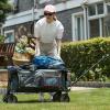 imageTIMBER RIDGE Collapsible Outdoor Folding Wagon Cart Heavy Duty Camping Patio Shopping Garden Cart with Side Bag Cup Holder GreyGray