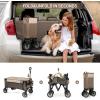 imageTIMBER RIDGE Collapsible Outdoor Folding Wagon Cart Heavy Duty Camping Patio Shopping Garden Cart with Side Bag Cup Holder GreyTan