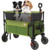 imageTimber Ridge 350L Extra Large Collapsible Folding Wagon Carts with Brake Heavy Duty Outdoor Camping Utility Wagons with Extended Height Adjustable Handle Cup Holders Side BagBlueGreen