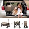 imageTimber Ridge 350L Extra Large Collapsible Folding Wagon Carts with Brake Heavy Duty Outdoor Camping Utility Wagons with Extended Height Adjustable Handle Cup Holders Side BagBlueTan