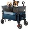 imageTimber Ridge 350L Extra Large Collapsible Folding Wagon Carts with Brake Heavy Duty Outdoor Camping Utility Wagons with Extended Height Adjustable Handle Cup Holders Side BagBlueBlue